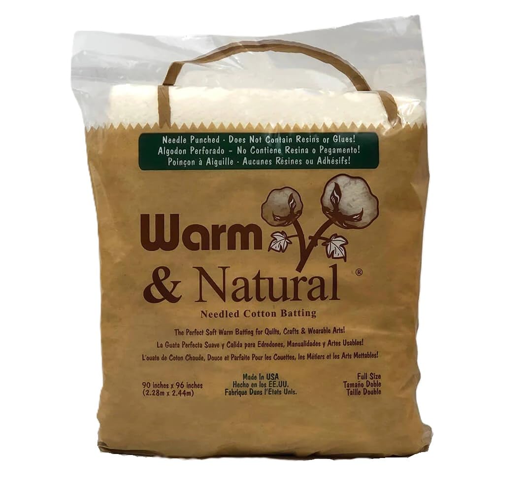 The Warm Company - Warm & Natural Cotton Quilt Batting – Full Size 90" x 96" – Premium Quilt & Craft Batting for Sewing & Quilting Projects