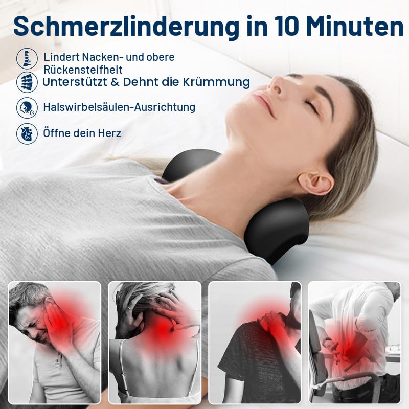 Nacken- und Schulter-Relaxer mit Massagepunkt des oberen Rückens, Halswirbel-Traktionsgerät Nackenstrecker für TMJ Schmerzlinderung und Halswirbelsäulenausrichtung, Chiropraktikkissen schwarz