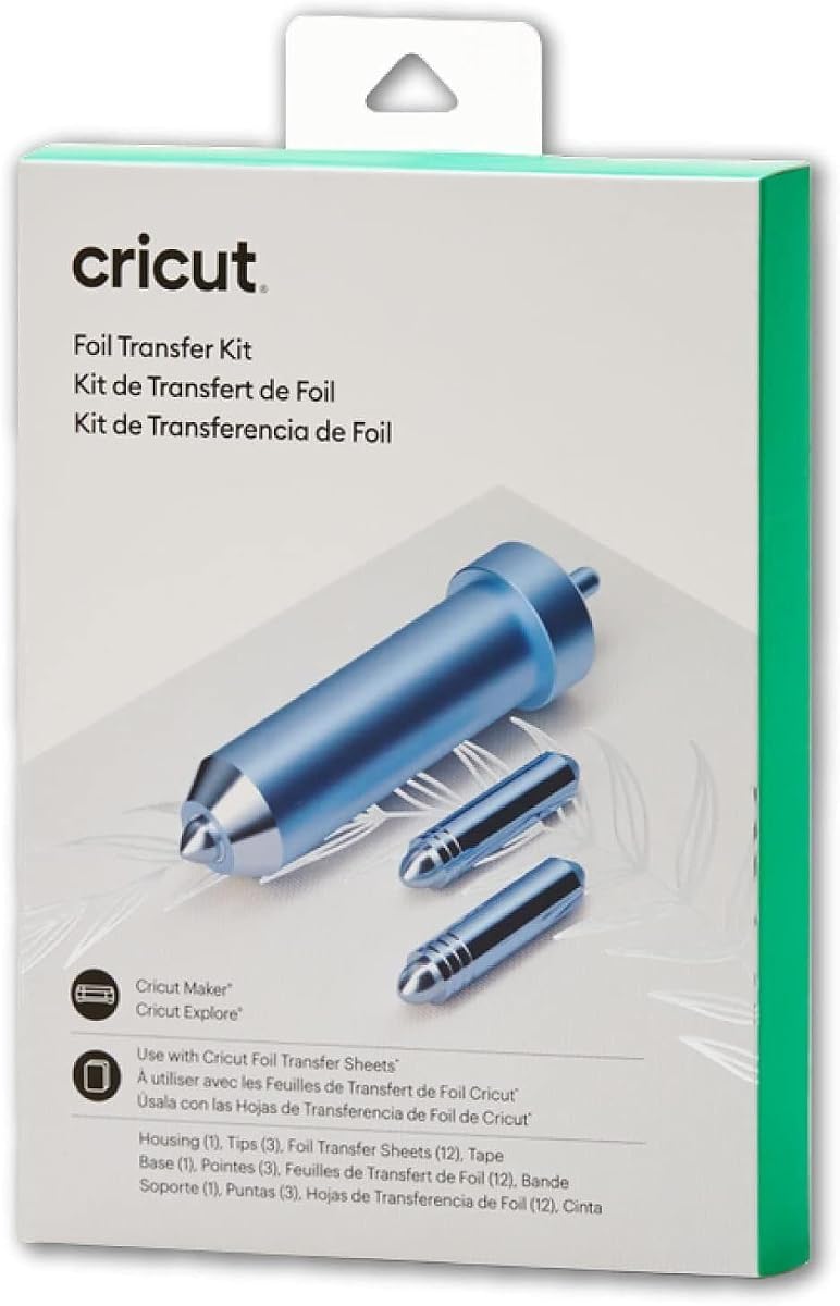 Kit de transferencia de láminas Cricut - para máquinas Cricut Maker y Explore | Incluye 12 hojas de transferencia de aluminio, 3 herramientas Cricut en 1 con puntas intercambiables, carcasa de herramientas y cinta adhesiva