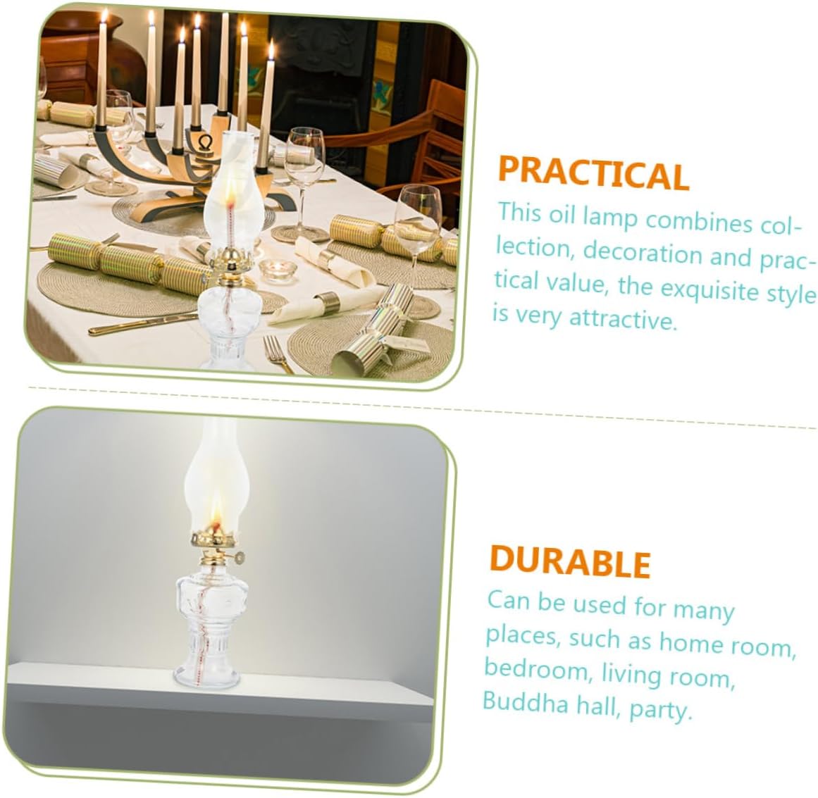 2pcs Vintage Glass Kerosene Oil Lamp Retro Butter Lamp for Home Decor Elegant Desktop Lighting for Festivals and Special Occasions Random Style
