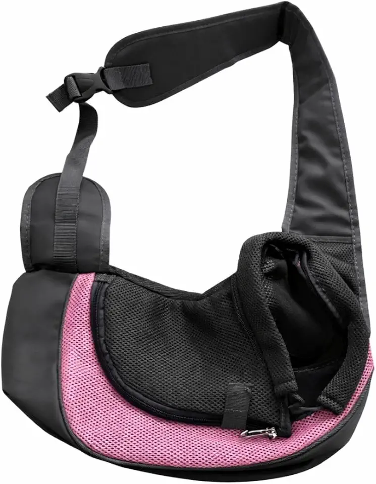 Bolsa Canguru Transversal para Transporte de Cães e Gatos Pequeno Porte com Alça Ajustável (ROSA, Pequeno)