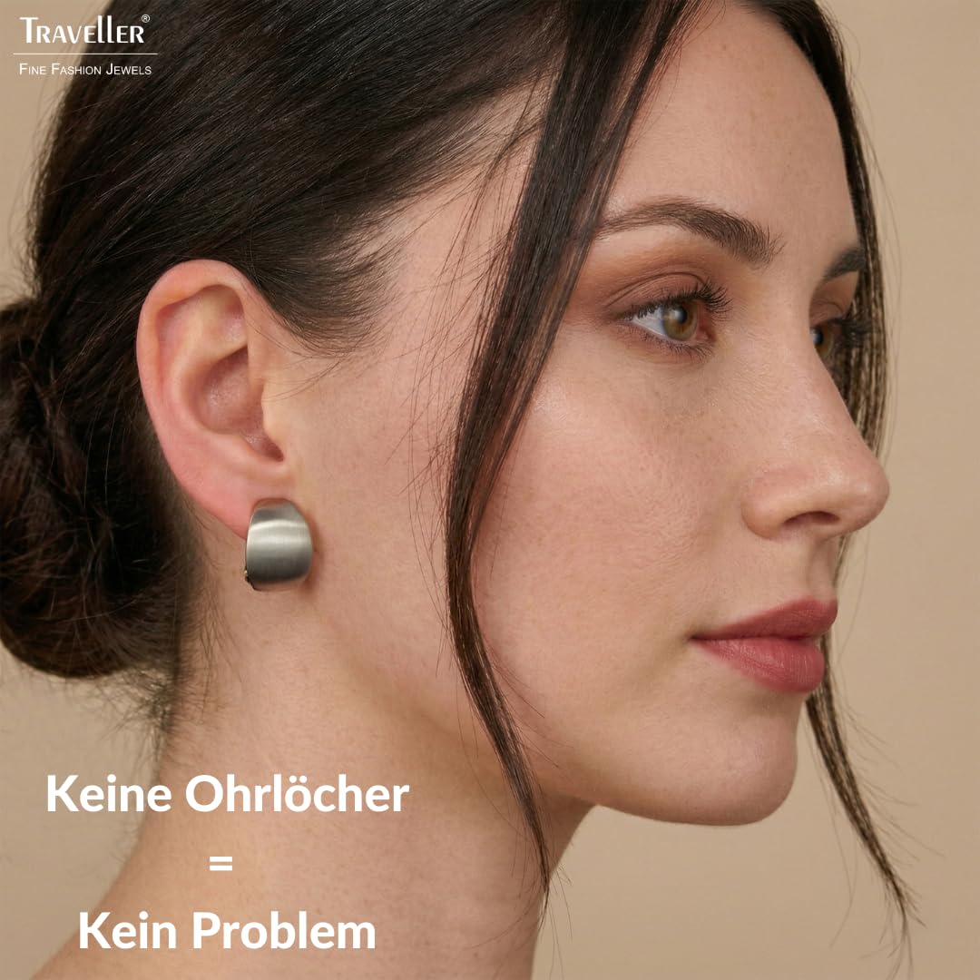 Traveller Ohrclip - Damen - Silberfarben - Satin-Finish - Oval - Platiniert - 20x14 mm - 157884