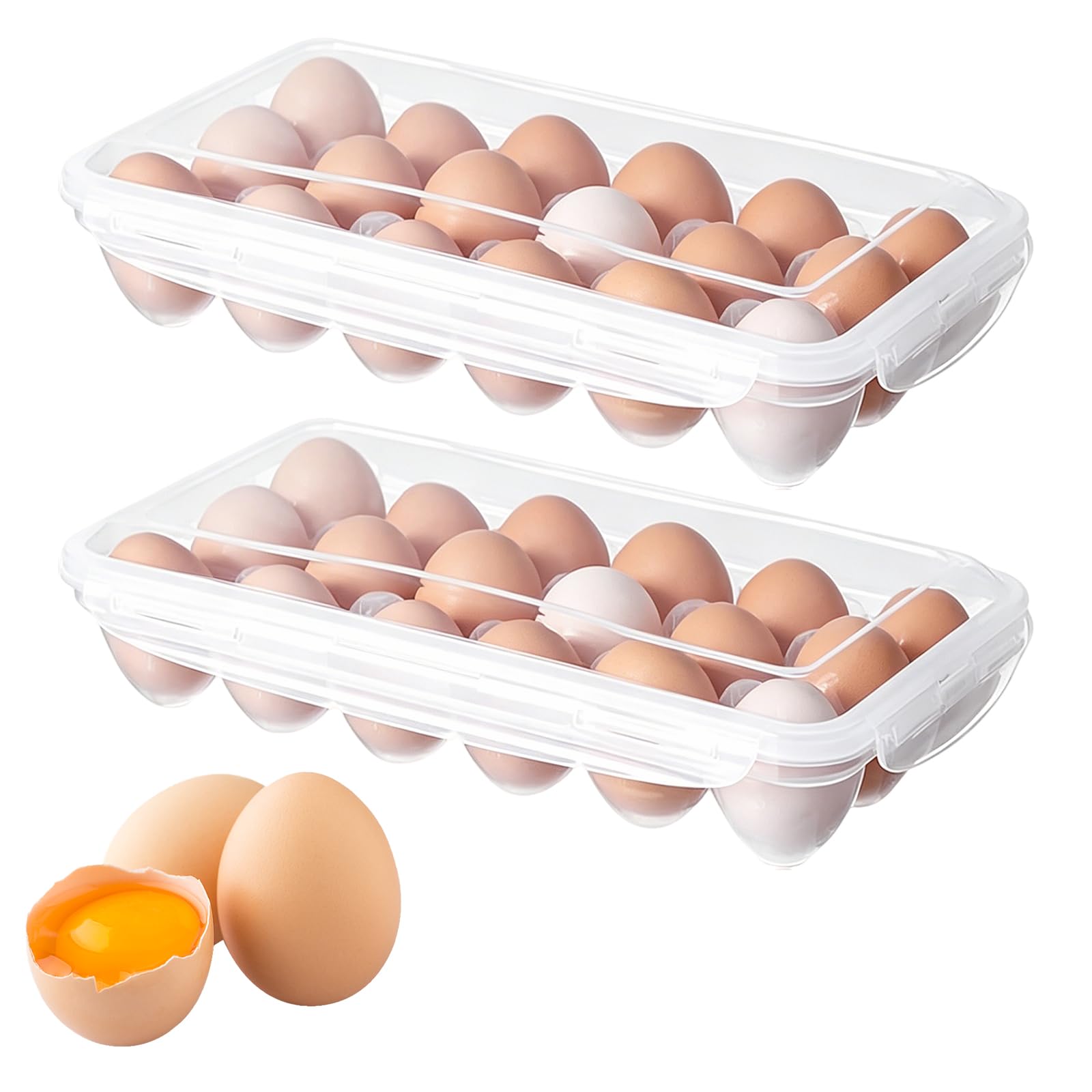 2 Piece Rectangle Clear Plastic Egg Holder, 18 PP Eggs Storage Tray, Portable Stackable Egg Carrier, Kitchen Fridge Organizer for Picnic Outdoor Use