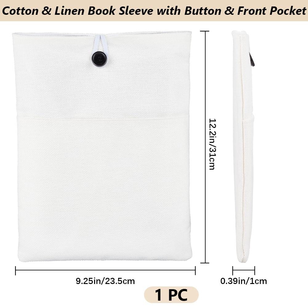 CRASPIRE White Large A5 Book Sleeve Cotton Line Fabric Binding Book Cover with Button Washable Reusable Protector Notebook Cloth for Adult Scrapbooking DIY Crafts for Hardcover Paperbacks Book Lovers - Image 2