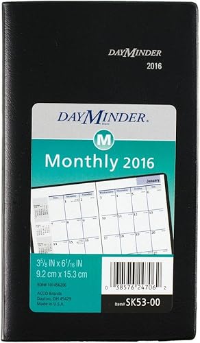 DayMinder Planificador mensual 2016, 3-5/8 x 6-1/16 pulgadas, negro (SK53-00-16)