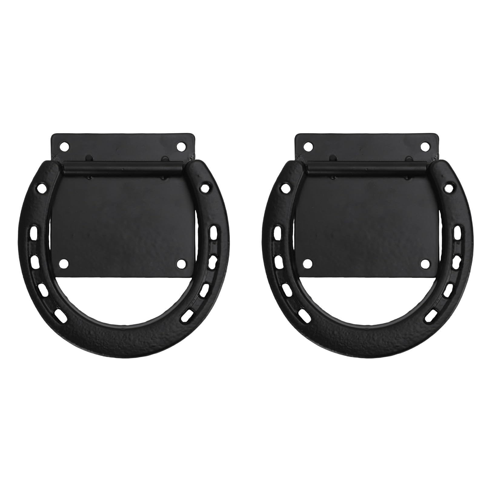 Paquete de 2 Anillos para Atar Caballos – Diseño de Herradura con Revestimiento Negro de Acero Macizo para Estacionar y Asegurar Caballos – Instalación Más Fácil con 8 Tornillos de Expansión