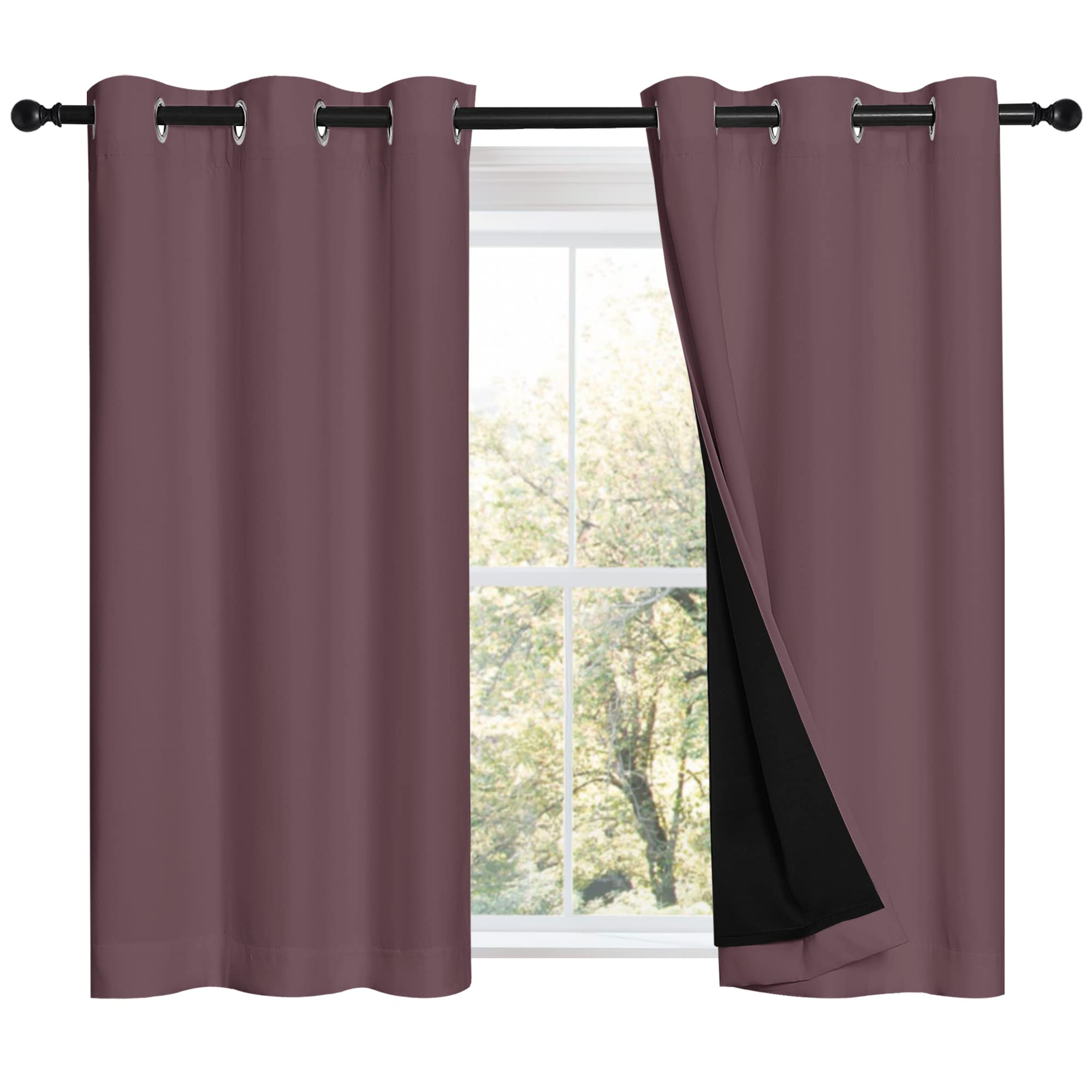 NICETOWN Dry Rose 100% Blackout Curtains 45 inches Long, 2 Thick Layers Completely Blackout Window Treatment Thermal Insulated Lined Drapes for Small Window (1 Pair, 42 inches Width Each Panel)