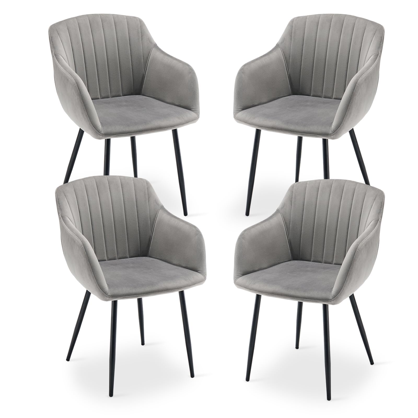 Goeurvant Velvet Dining Chairs Set of 4 Armchair for Living Room with Metal Legs Kitchen Chairs, Light Grey