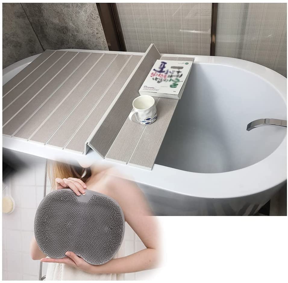 Tapa de la bañera plegable de PVC blanco con estante de almacenamiento