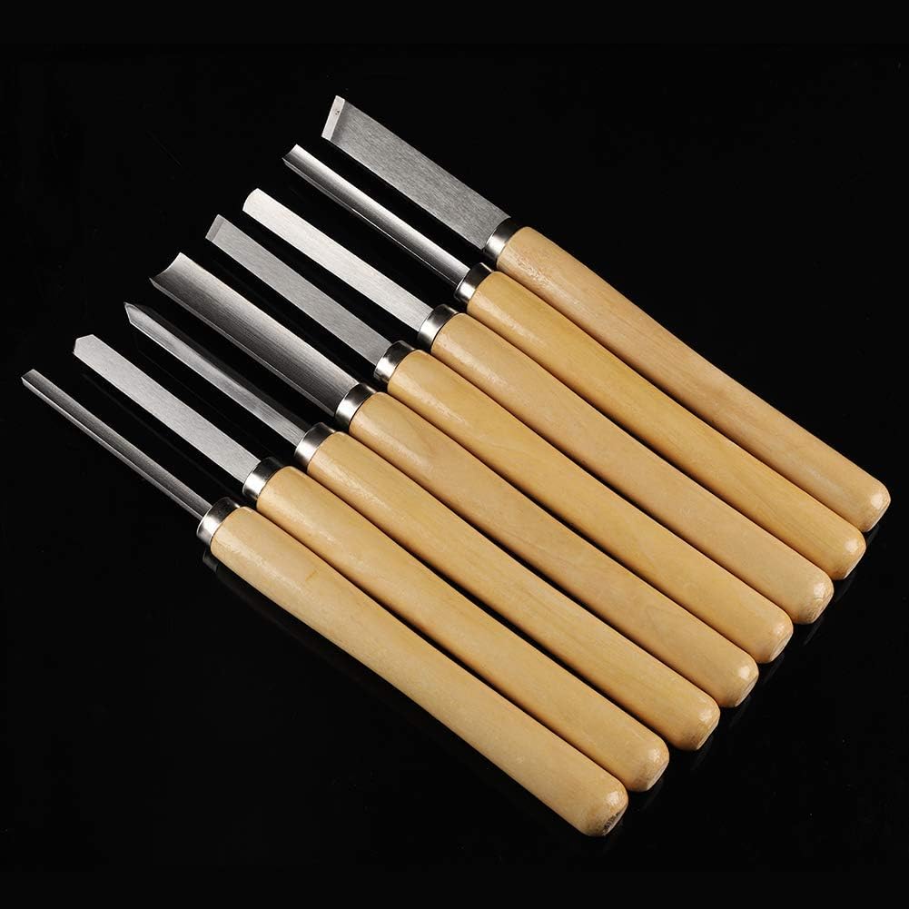 Ensemble de 8 Ciseaux de Tournage sur Bois HSS, Outils de Tour à Bois pour Bois Dur