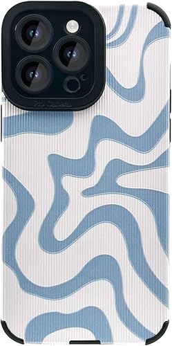 INJPCUCA Funda compatible con iPhone 14 Pro para mujer, diseño de ondas azules y blancas, delgada, protectora, a prueba de golpes, funda trasera de INJPCUCA Funda compatible con iPhone 14 Pro para mujer, diseño de ondas azules y blancas, delgada, protectora, a prueba de golpes, funda trasera de