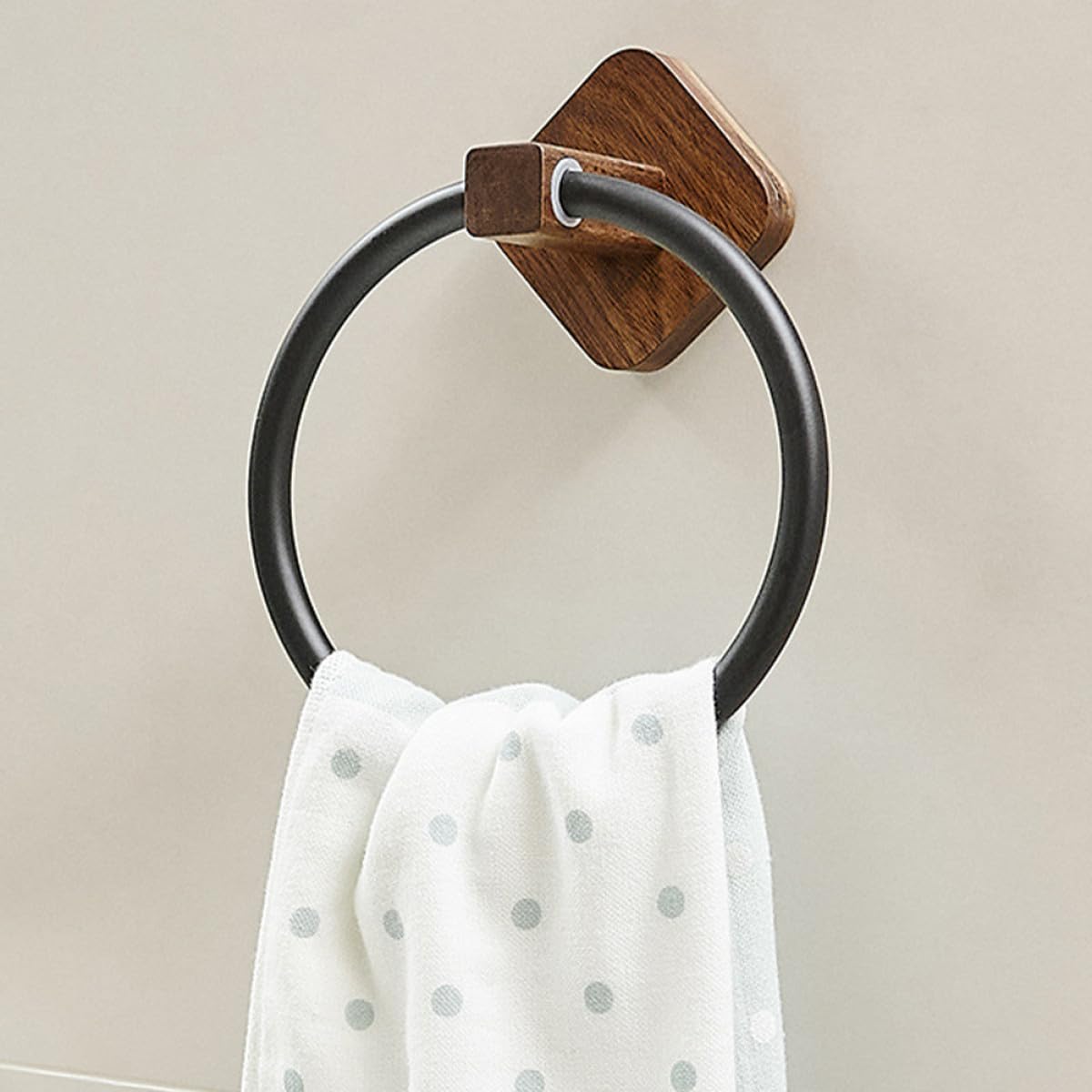 Didiseaon Toallero de Aro para Baño Soporte para Toallas de Mano sin Taladro Estilo Rústico en Madera de Nogal Diseño Seguro Esquinas Redondeadas Adecuado para Baño y Cocina