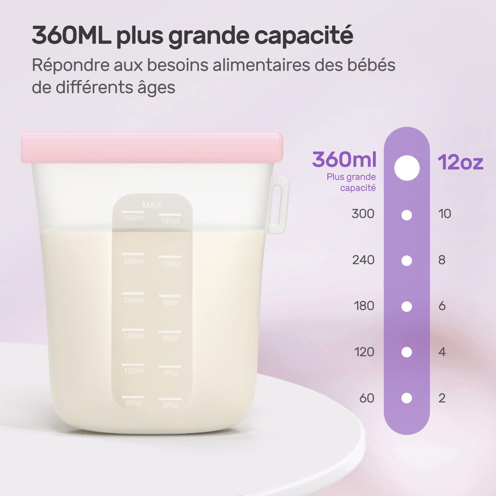 Nuliie Silicone Sachet Conservation Lait Maternelle Lot de 7, 12oz/360ml Doublement Étanches Sac Congelation Lait Maternel, Sans BPA Sacs à Lait Autoportants pour L'allaitement