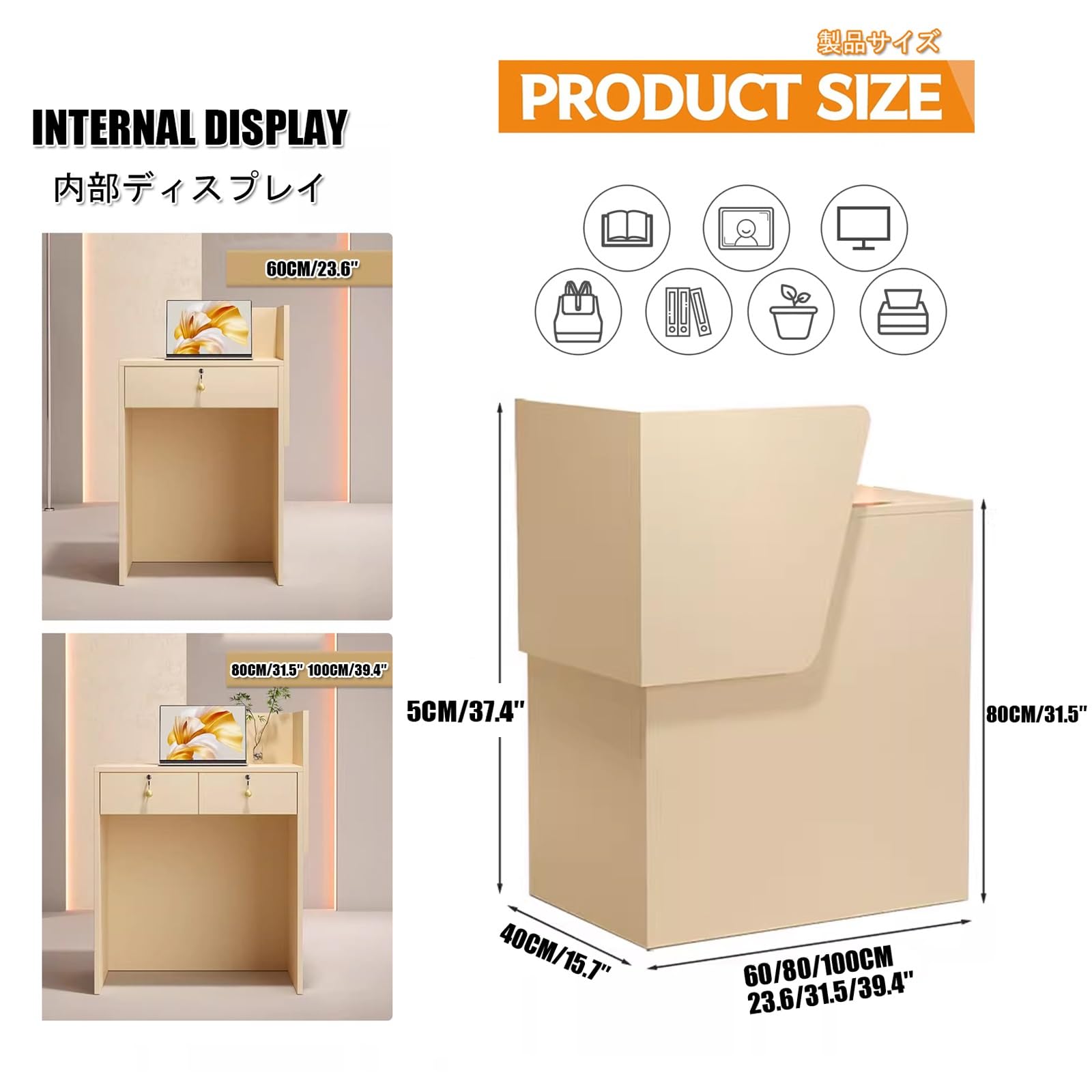 Tavolo da reception moderno per salone e vendita al dettaglio, semplice bancone per negozio di abbigliamento, banco cassa da 60 cm, per ufficio e negozio (23,6 pollici)