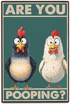 Zobiuiu Funny Cat Bathroom Wall Art Are You Pooping Vintage Bathroom Decor Poster - Retro Gothic Home Decor for Apartment or House 8x12 in green-chicken