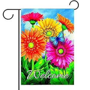 Alaza welcome butterfly flowers sunflower daisy house flag garden banner 28 x 40 double sided summer flowers spring butterfly garden flags for anniversary yard outdoor decoration  urban country home decor