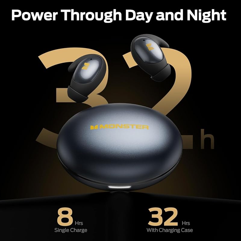 Monster Sleep Ear100 Ear Buds, Sleep Earbuds with Stereo Sound, Design for Side Sleeper, 32H Playtime, Bluetooth 6.0, ENC Noise Cancelling, IPX6 Waterproof Mini Headphones, Black image 6