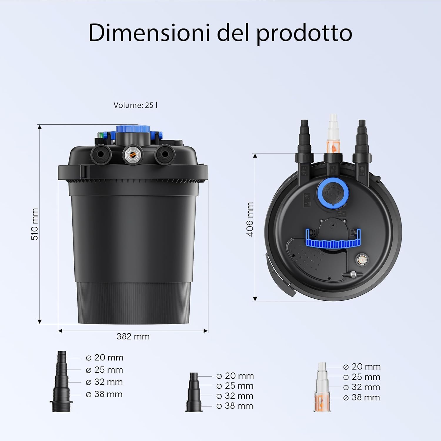 Aquariumline CPF-250 Filtro Pressurizzato per Laghetti con Lampada UV-C – Sistema di Filtrazione Esterna per Acqua Cristallina, Ideale per Laghetti da Giardino e Carpe Koi
