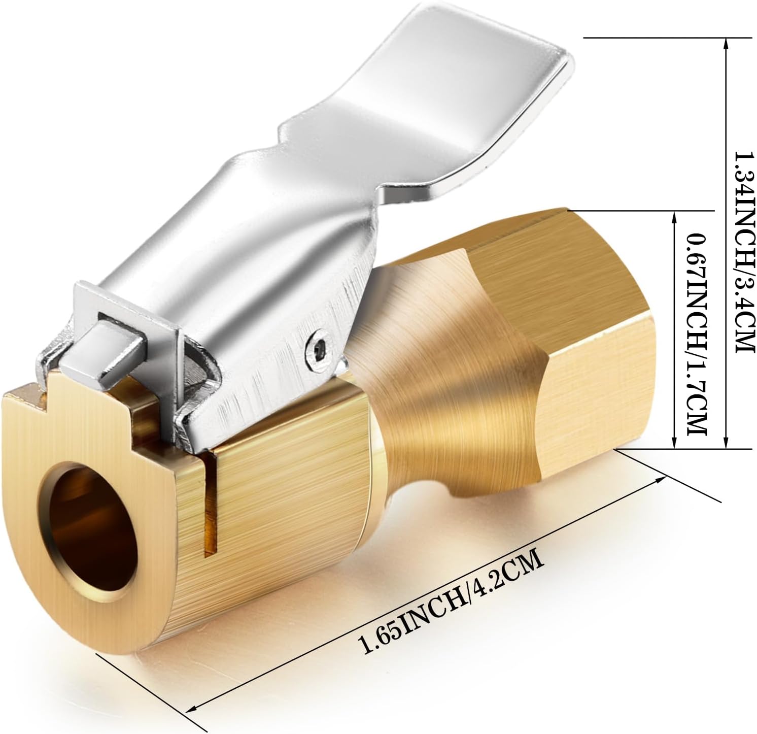 BBTO 6 Pieces Brass Air Chuck Open Flow Straight Tire Chuck with Clip for Tire Inflator Gauge Compressor Accessories