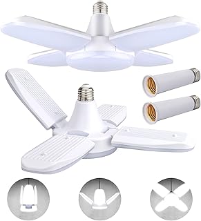 Coomoors LED Garage Lights 2 Pack, 80W LED Shop Light Adjustable 4 Foot Ceiling Light, 6500k 8000LM Deformable E26/E27 Garage Lights Ceiling Led Daylight for Shop, Basement, Workshop, High Bay Light