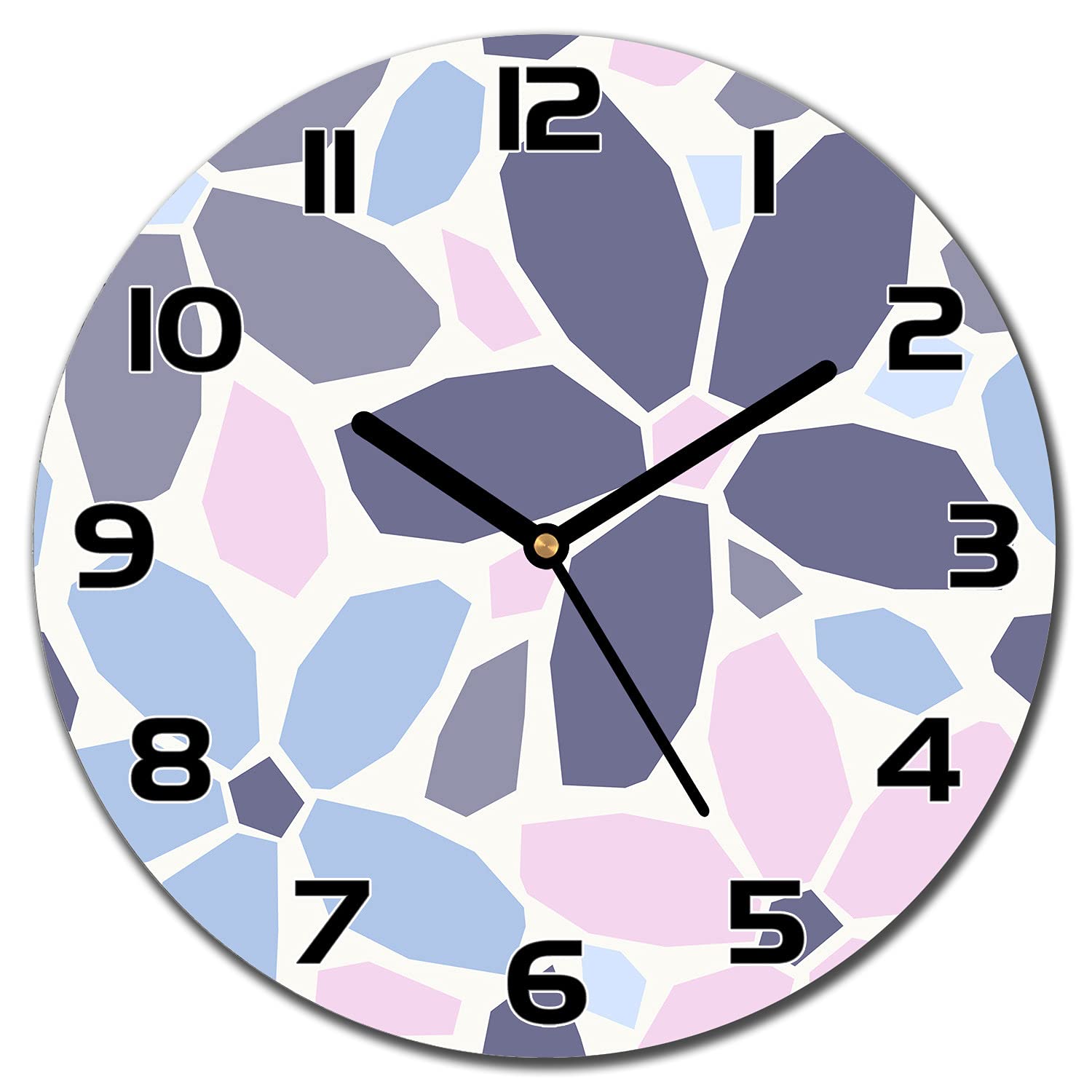 Horloge en verre cuisine salon moderne 30 cm fleurs géométriques pastel murale