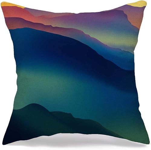 Decorative Linen Square Throw Pillow Cover Abstract Peak Horizon Mountains Sunset Natural Dawn Transition Scenic Parks Outdoor Mount Sundown Modern