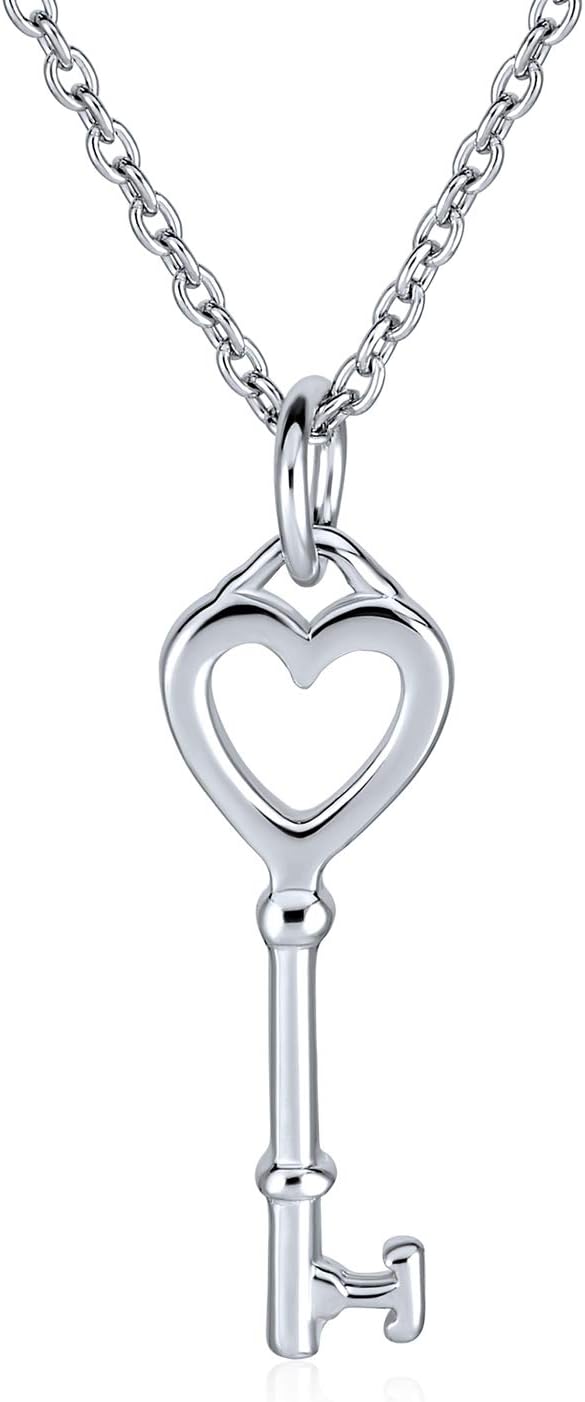 Simple Romantic Key to Your Heart Open Heart Key Necklace Pendant For Women Teens Girlfriend Yellow 14K Gold Plated .925 Sterling Silver