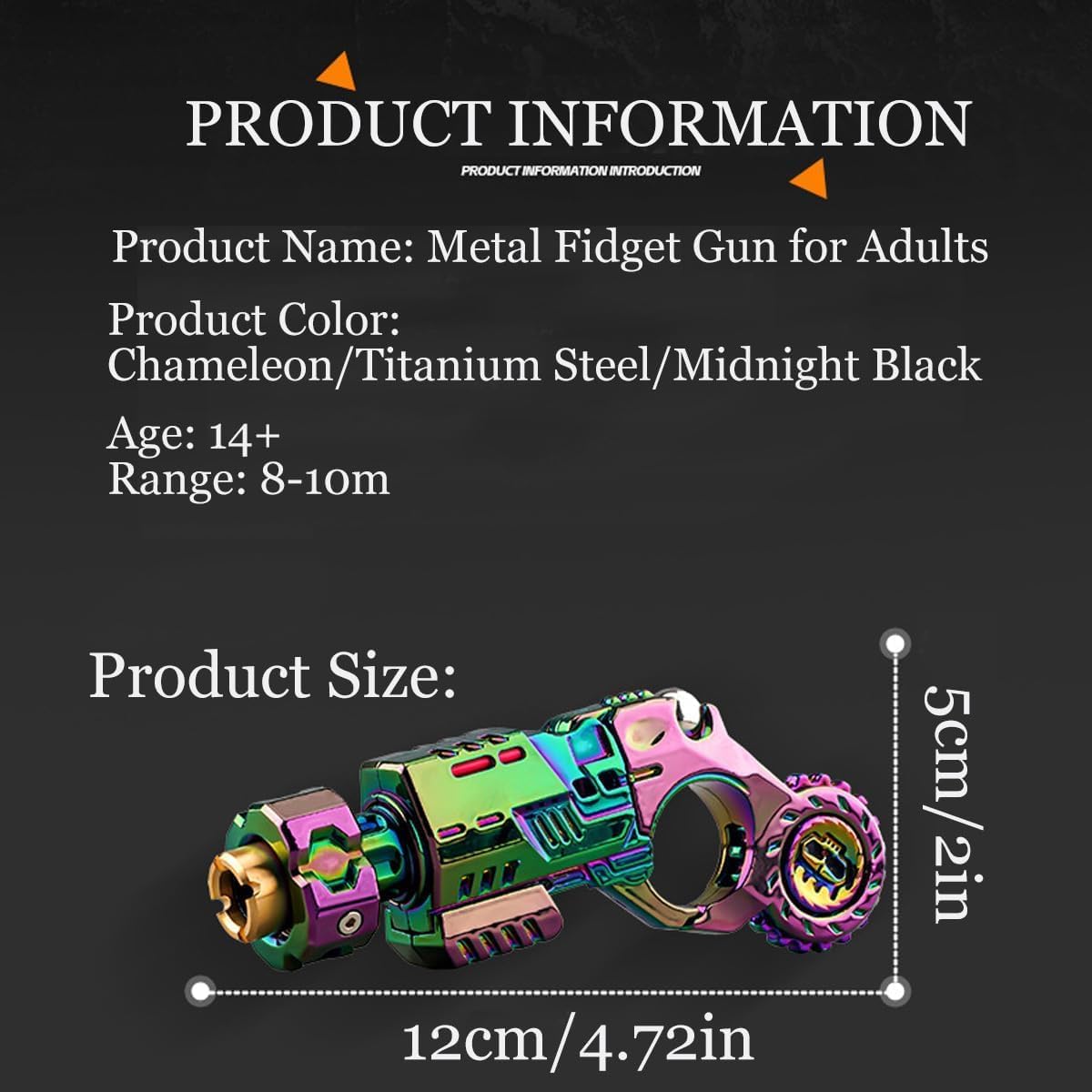 Metal Fidget Gun for Adults, Chameleon Titanium Steel, Adult Stress Relief Toy with 3 Shells and 20 Bullets, Age 14+，Best Steel Mini Toy Gift (Chameleon)