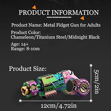Metal Fidget Gun for Adults, Chameleon Titanium Steel, Adult Stress Relief Toy with 3 Shells and 20 Bullets, Age 14+,Best Mini Toy Gift (Tungsten Steel)