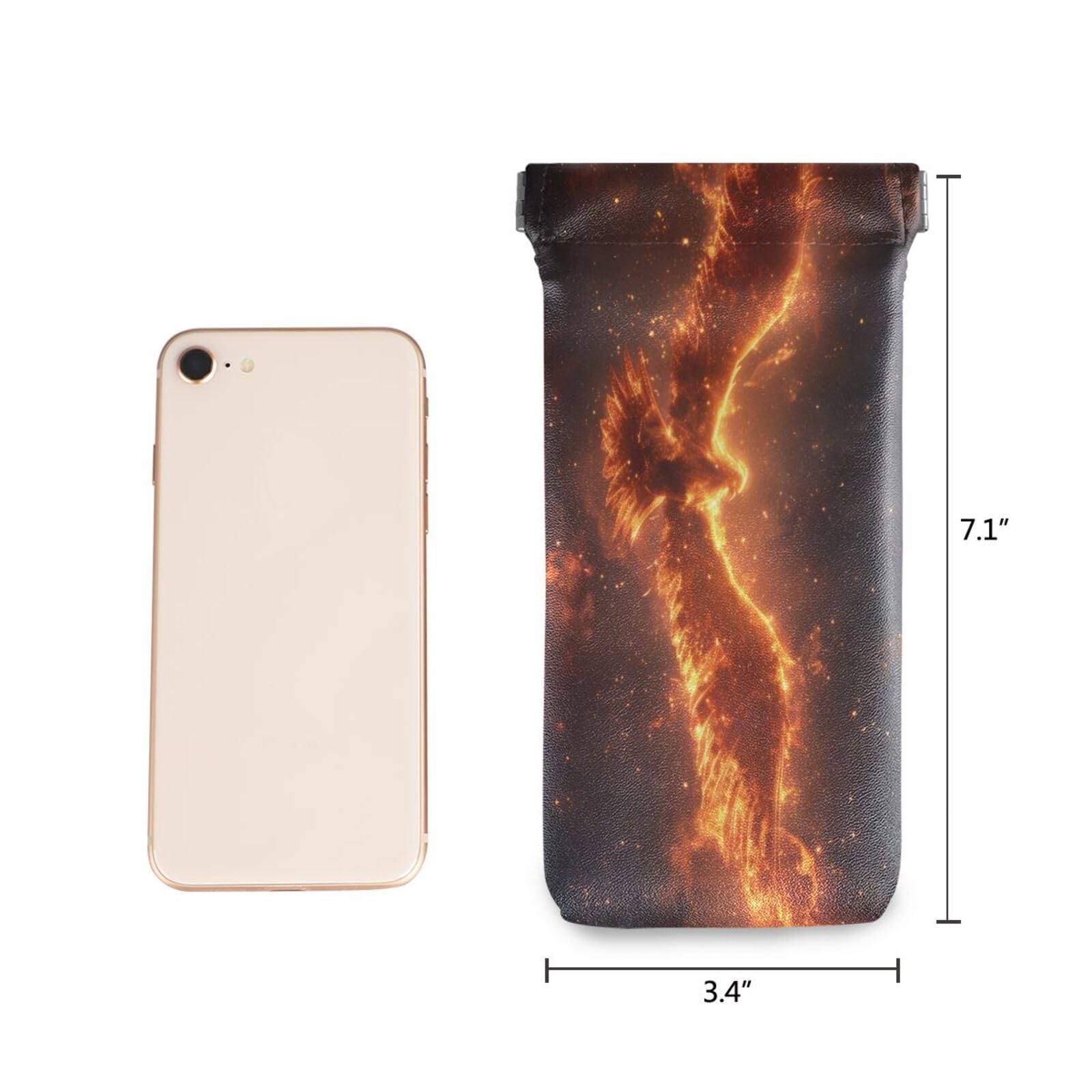 FLildon Fire Phoenix Eyeglasses Pouch Squeeze Top Sunglasses Case Soft PU Leather Eyeglass Bag for Men Women