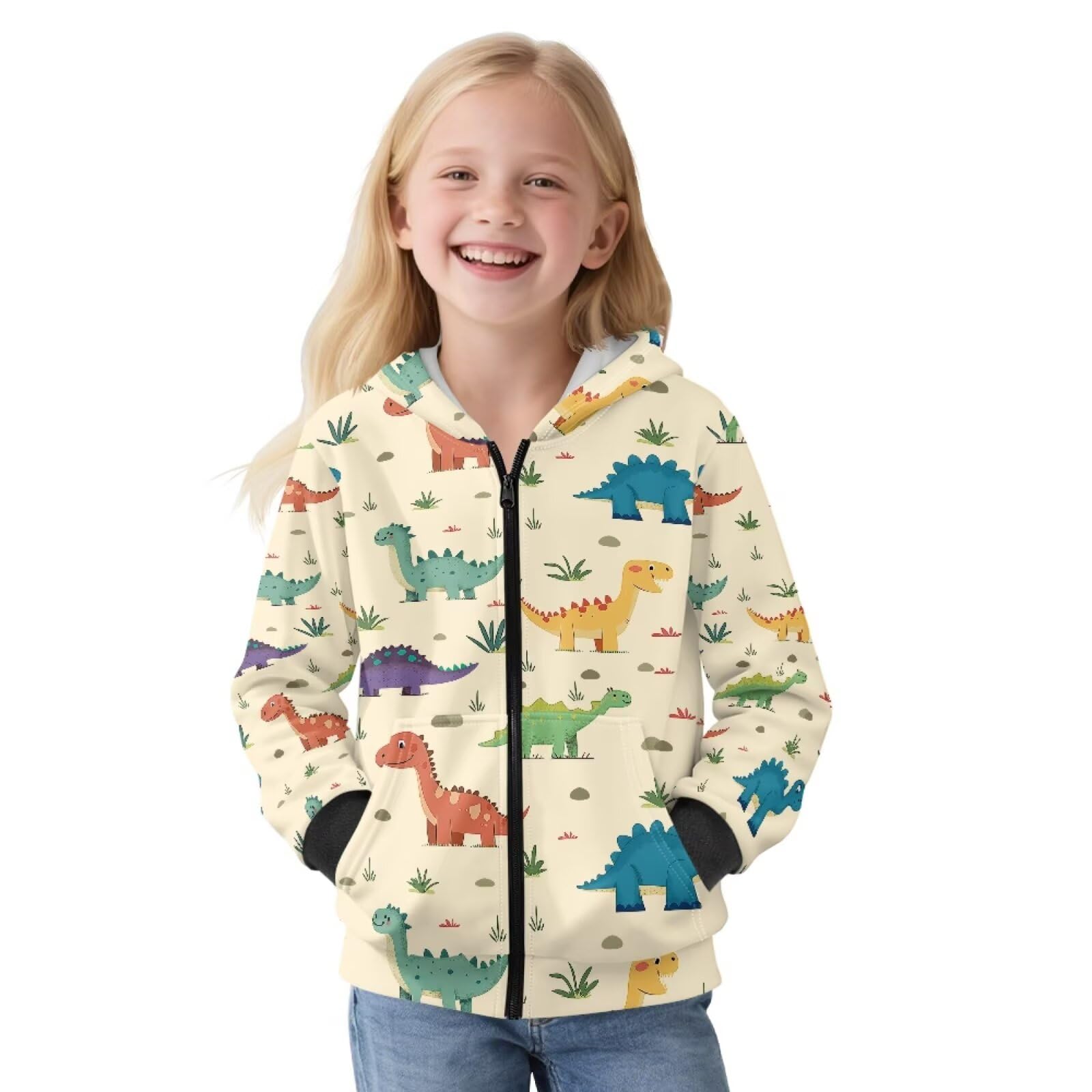Sudadera con capucha de forro polar con cremallera frontal y bolsillos laterales para niños y niñas, para otoño e invierno