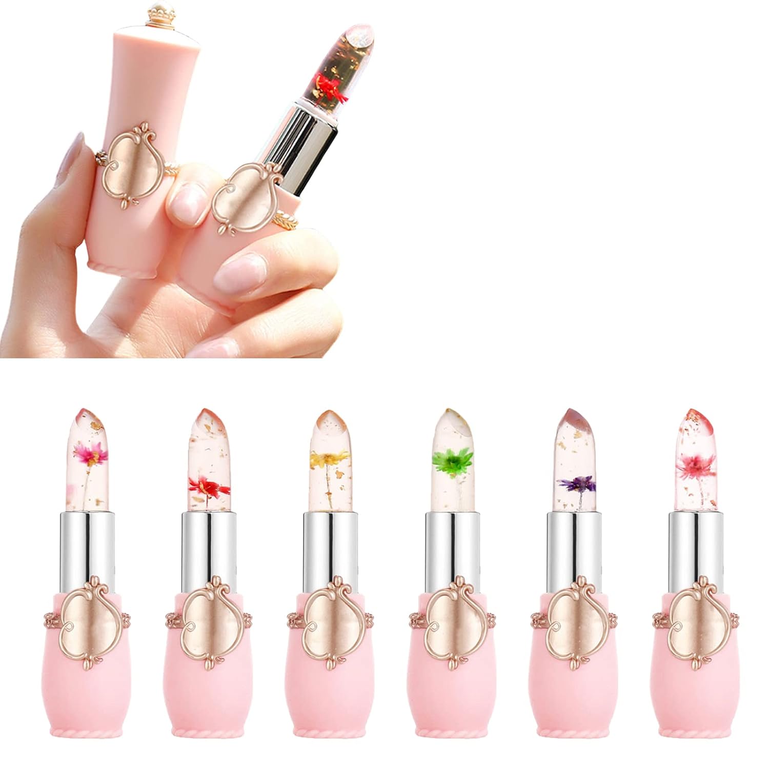 Amazon.com : 2/6PCS Crystal Jelly Flower Color Changing Lipstick, PH ...
