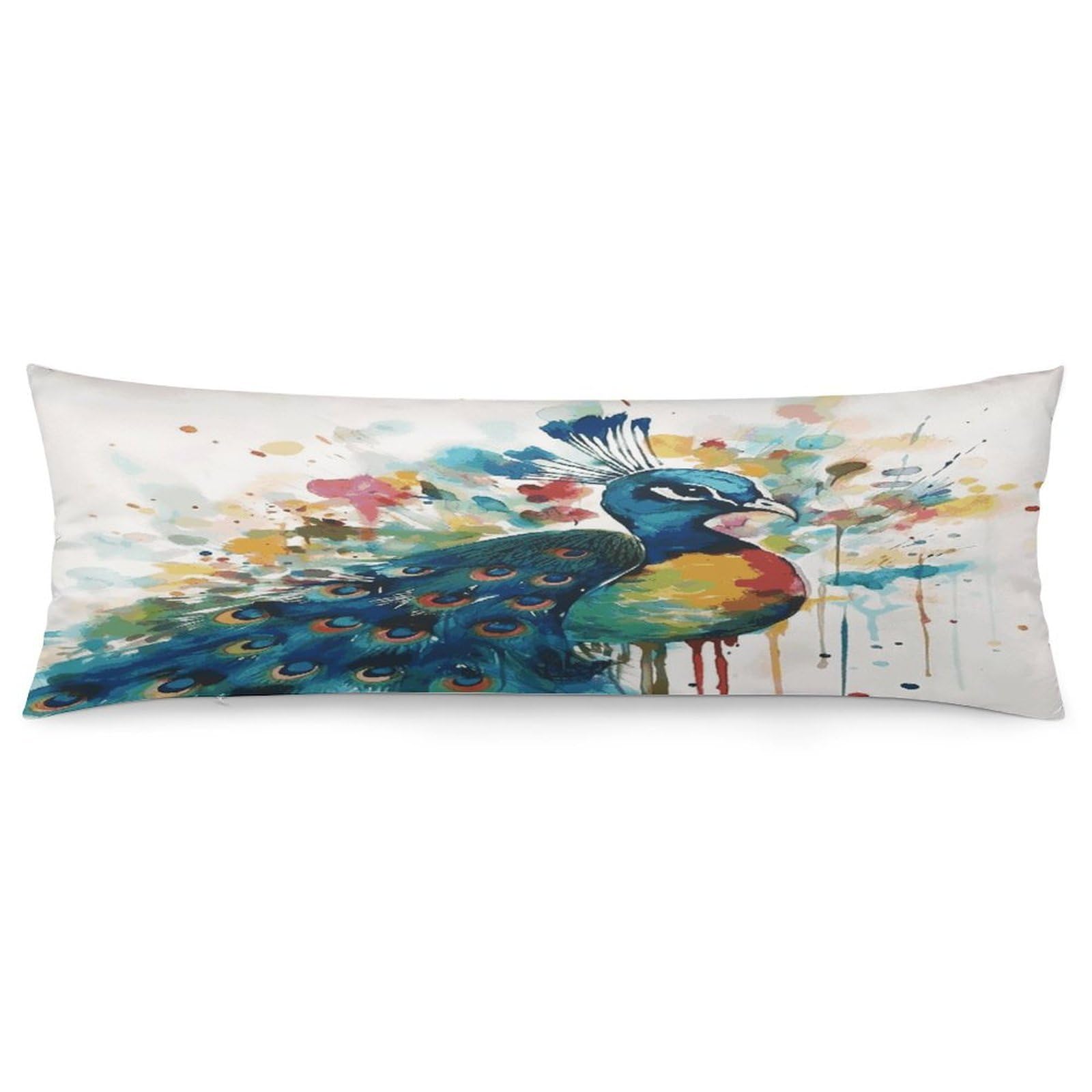 Watercolor Peacock Body Pillow Cover Luxury Long Body Pillow Pillowcase with Hidden Zipper Breathable Soft Cozy Pillow Case Wrinkle Fade Resistant Pillowcase 20''×54''