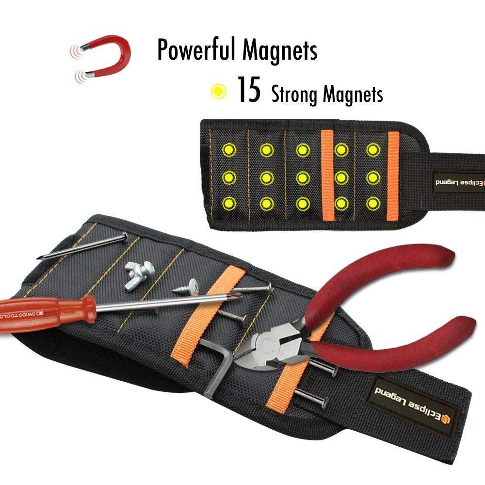 Bracciale Magnetico Con 15 Magneti - Ideale Per Fai Da Te E Lavori Di Carpentiere
