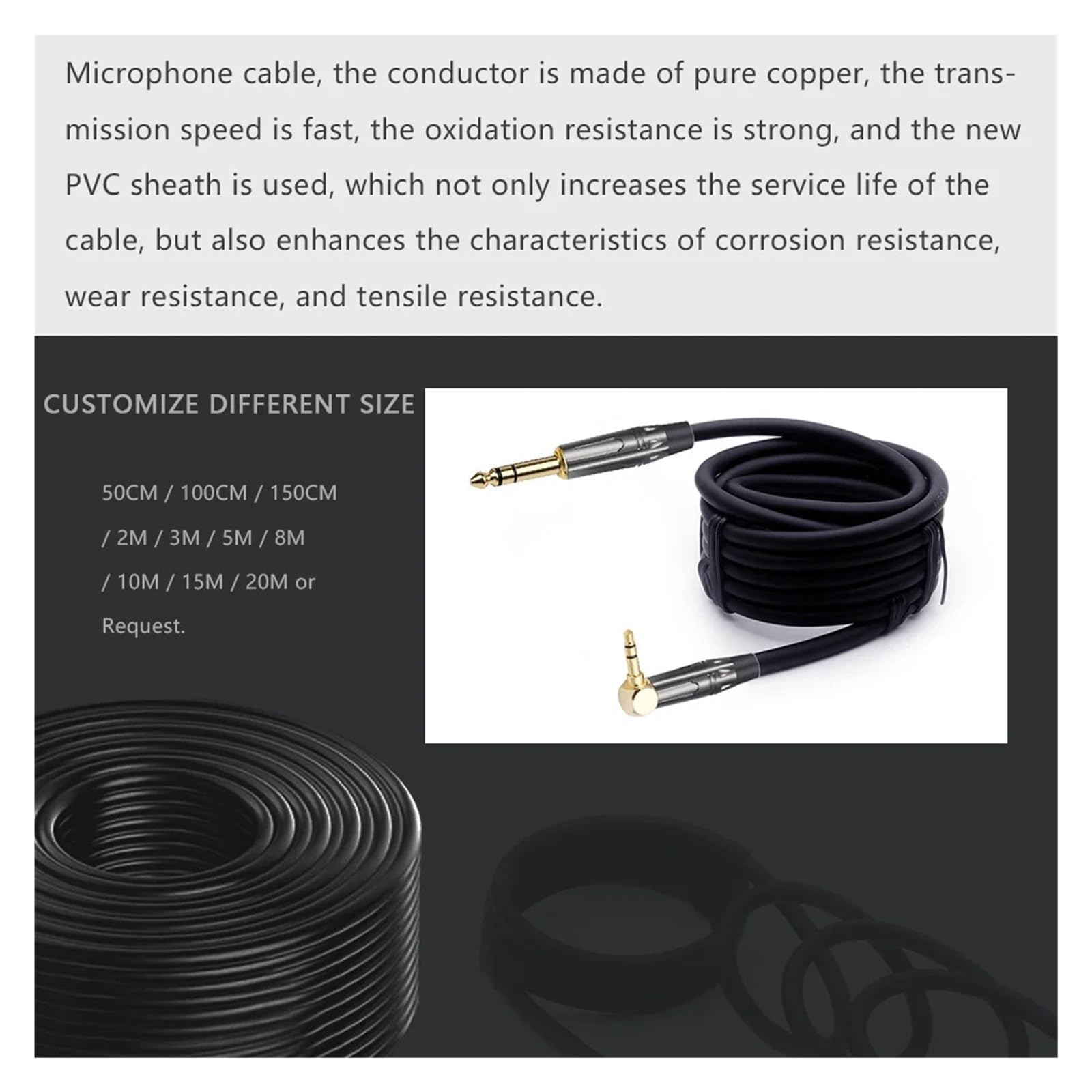 Câble audio 3,5 mm mâle coudé vers 6,35 mm mâle, prise stéréo 3 pôles, à souder, 3 broches, prise casque DIY, noir et rouge(Black Black,8m)