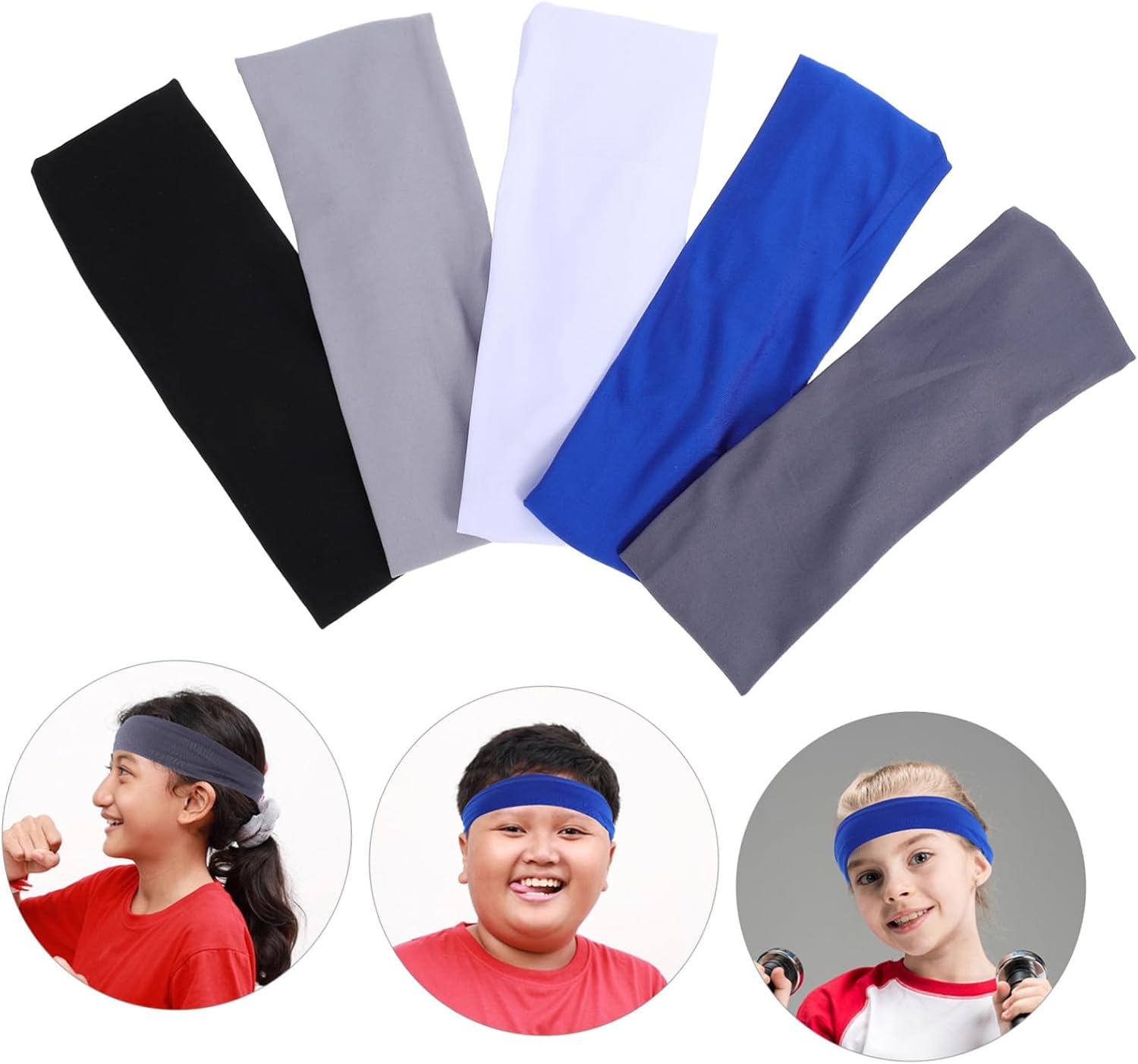 5pcs Boys Sports Headband Elastic Wicking Headbands for Breathable Athletic Hairbands for Football Basketball Running Fitness Activities Fit Light Grey