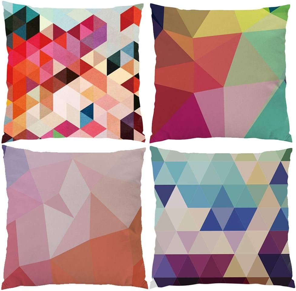 4 Pack Colorful Geometry Style Throw Pillow Covers Cases Square Decorative Cushion Covers Pillowcase Cushion Case for Sofa,Couch 20x20 Inches (Set of 4)