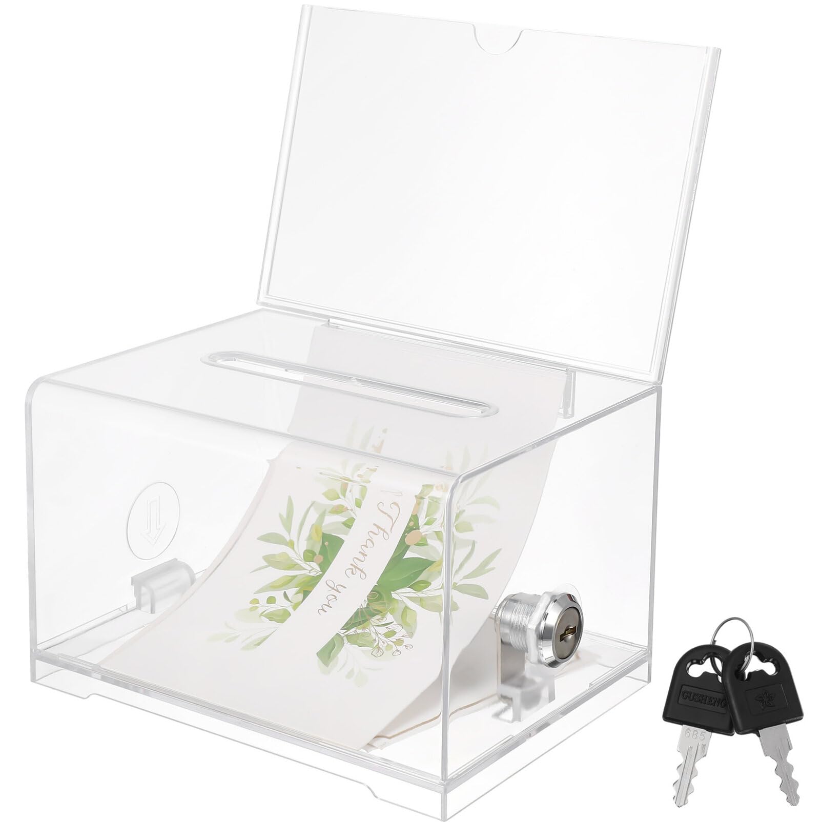 STOBOK Clear Suggestion Box with Lock and Two Keys - Transparent Acrylic Donation Box for Fundraising Ballot Raffle Office Classroom Restaurant Use - Business Card Storage Organizer 6.3X4.7X3.9 Inch
