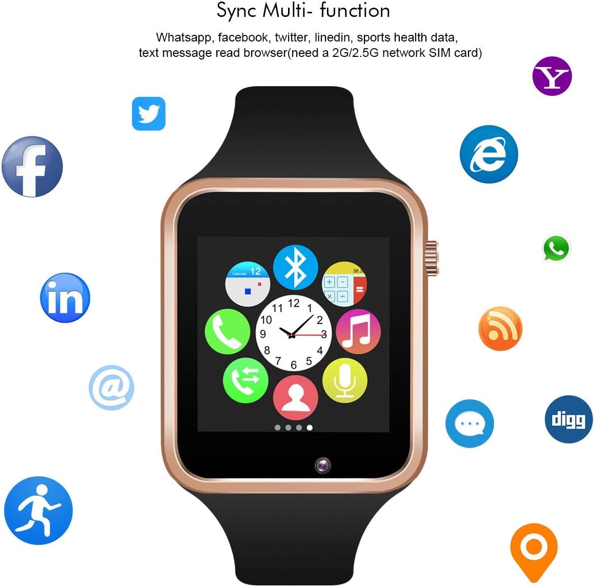 321OU Smart Watch Compatible iOS Android iPhone Samsung for Men Women, Make/Answer Calls, Checking Messages Support, Bluetooth Watch Fitness Tracker with Pedometer Camera SIM SD Card Slot (Gold)