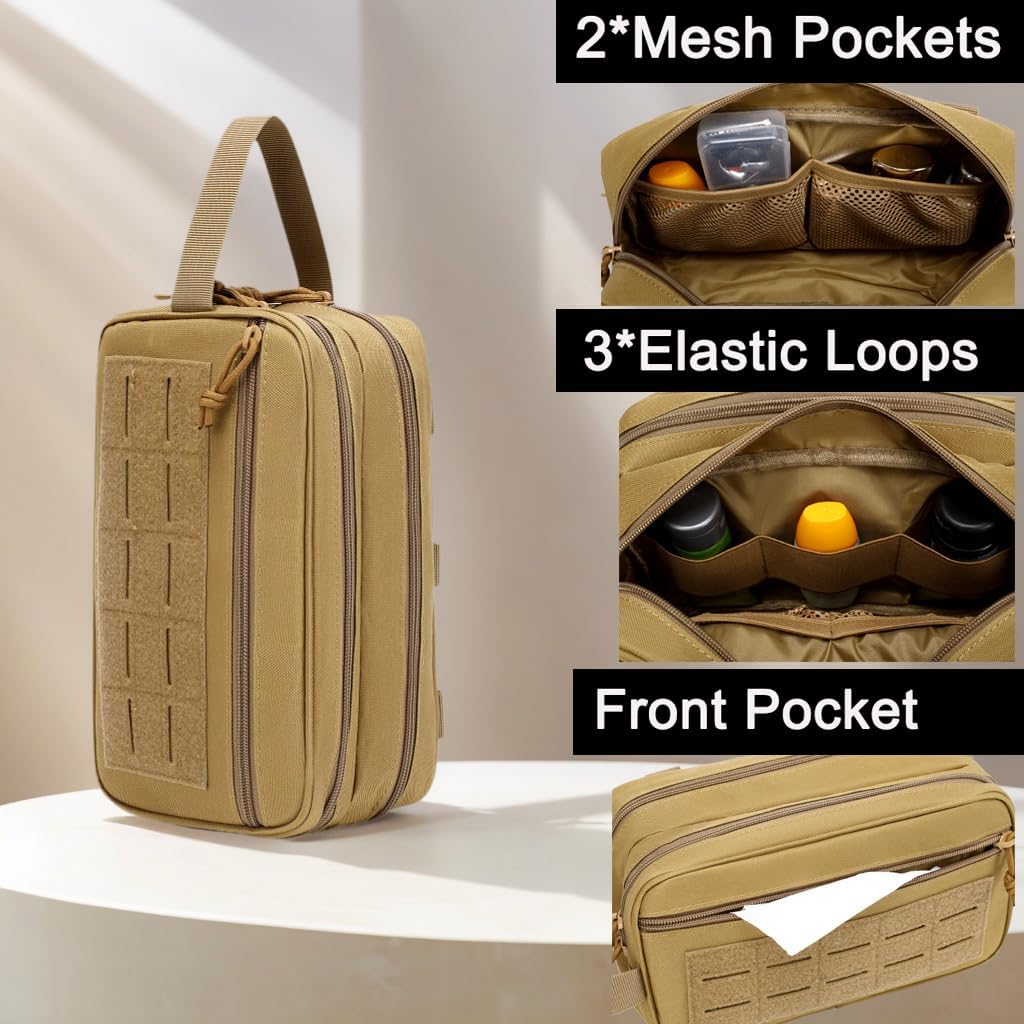 Tactical Toiletry Bag for Men – MOLLE Dopp Kit with Dry/Wet Separation, Large Capacity, Water-Resistant Travel Shaving Bag with U.S Patch & T-Mount MOLLE Clip (Black) image 4