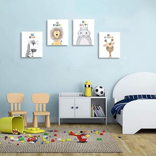 Miniatura 2 de Quzenu Decoración de pared para guardería, imágenes de animales de safari, arte de pared inspirador para niños, decoración de habitación de bebé,