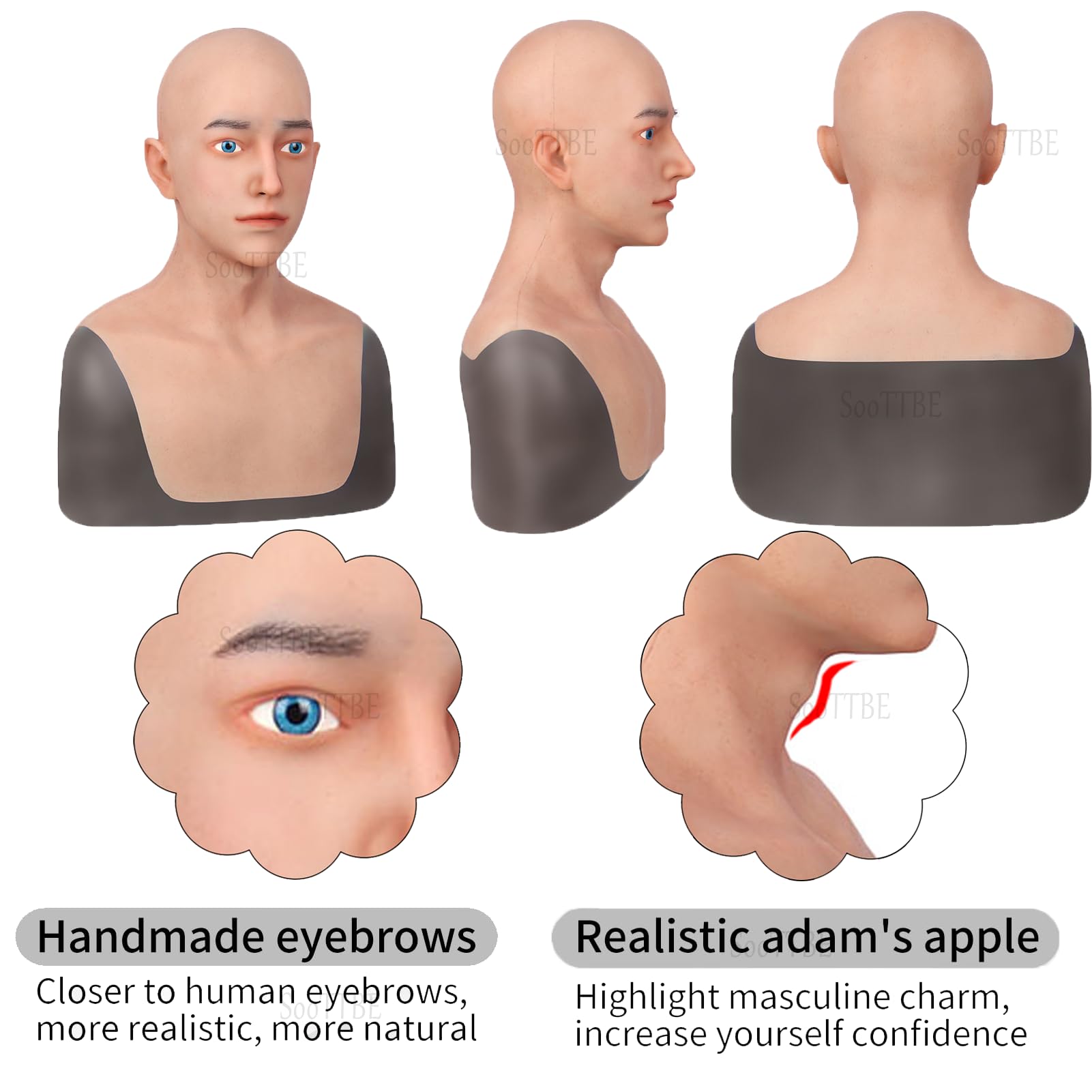 Masques RéAlistes en Silicone pour Hommes, Beau Visage Complet pour Jeunes Hommes, pour Cosplay, Costumes d'halloween