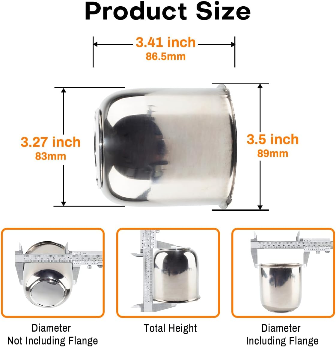 3.27inch Stainless Steels Trailer Wheel Center Caps 83mm Fit 3.27" Center Bore Truck Trailer RV SUV Chrome Silver Push Through Wheel Cover, 4Pcs, Inside Height 2.95in