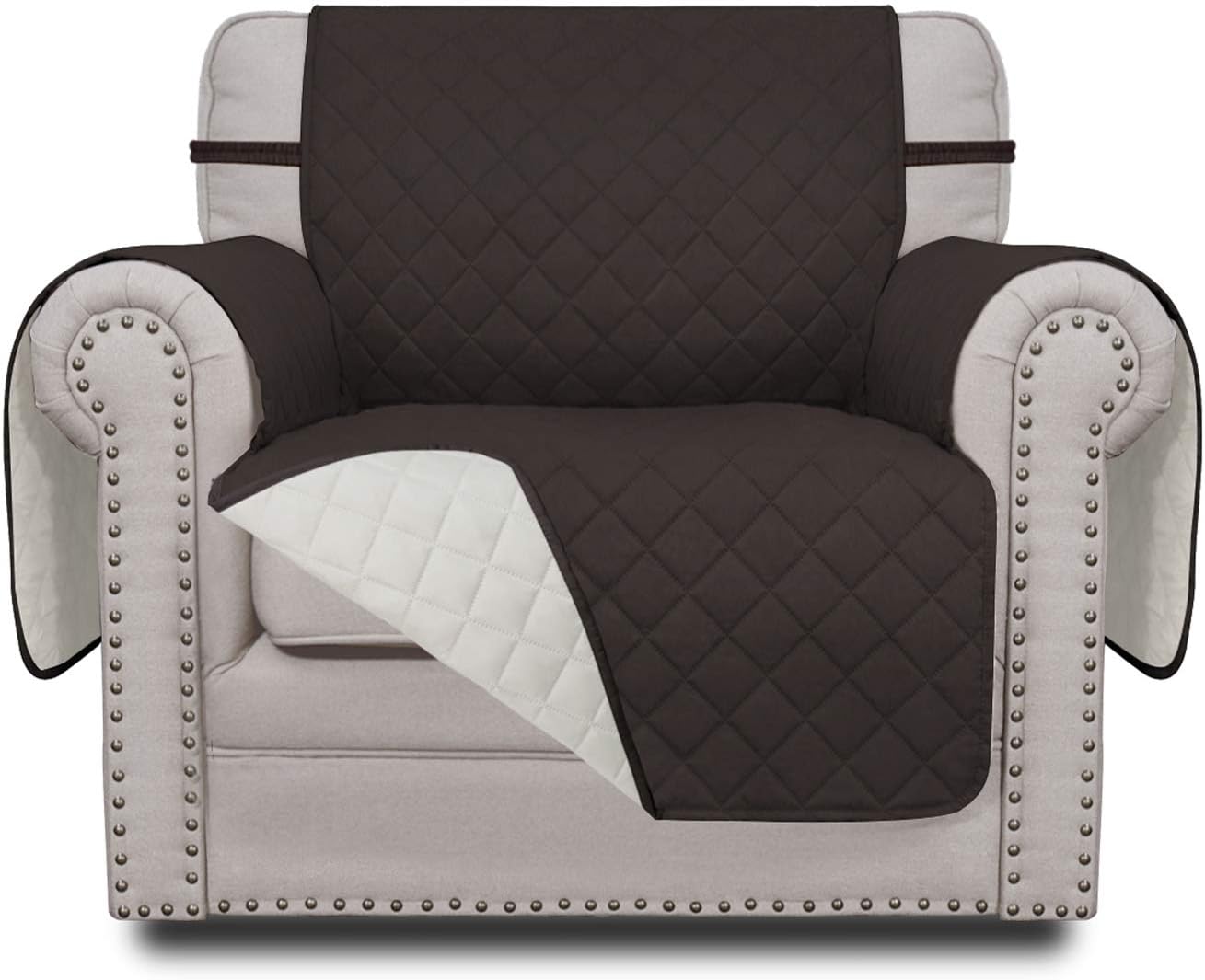 Easy-GoingSofa Slipcover Reversible Sofa Cover Furniture Protector Couch Cover Elastic Straps Pets Kids Children Dog Cat (Chair,Chocolate/Ivory)