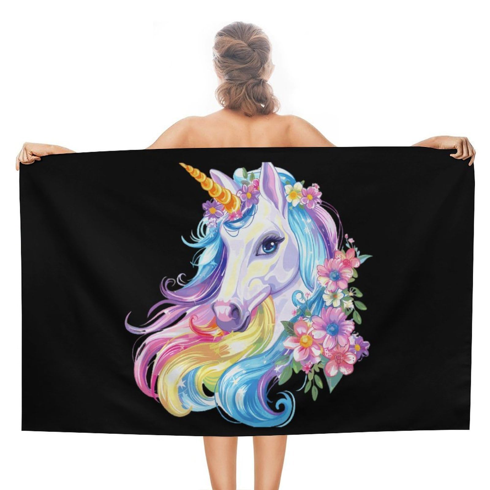 Nclqvjxzkhw Women's Style Beautiful Rainbow Un-Icorns Flower Beach Towel For Adults Lightweight Bath Towels Swim Travel Gym Sports 130×80Cm