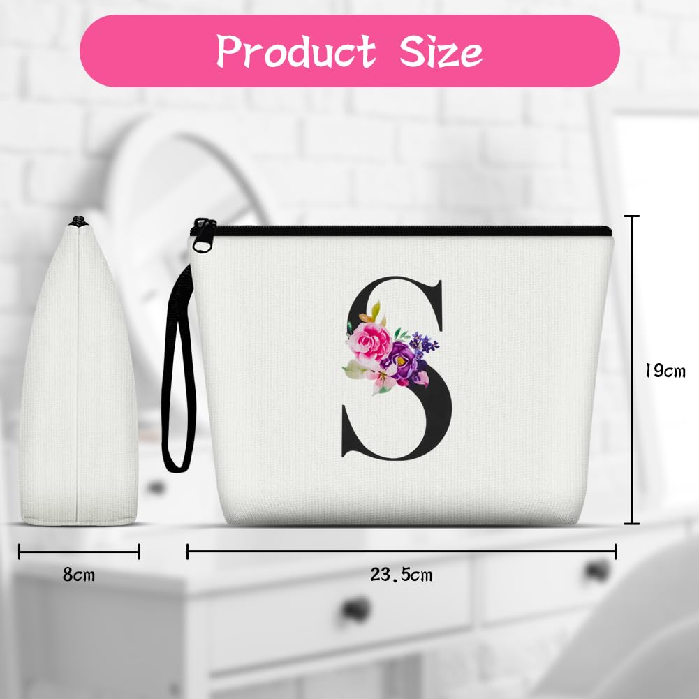 Aucuu Neceser Maquillaje Mujer, Neceser Mujer Personalizado, Bolsa de Cosméticos de Lona de Letras Impresas, Neceser de Viaje Portátil para Viajes, Almacenamiento (Letra S)