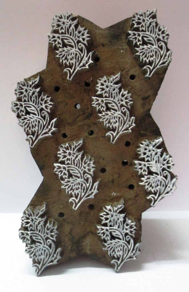 VINTAGE WOODEN HAND CARVED TEXTILE PRINTING FABRIC BLOCK STAMP FINE BUTI PRINT