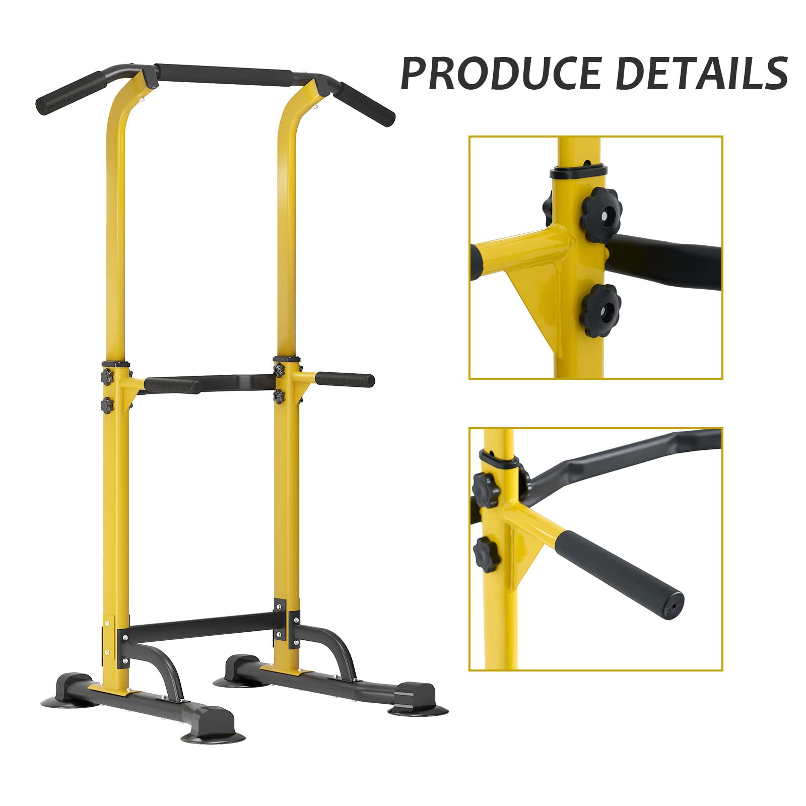 sogesfurniture Power Tower Tour de Musculation Barre de Traction Station de tractions dips abdominaux pour Entrainement Fitness à la Maison, Hauteur Réglable 165-210 cm, Noir&Jaune