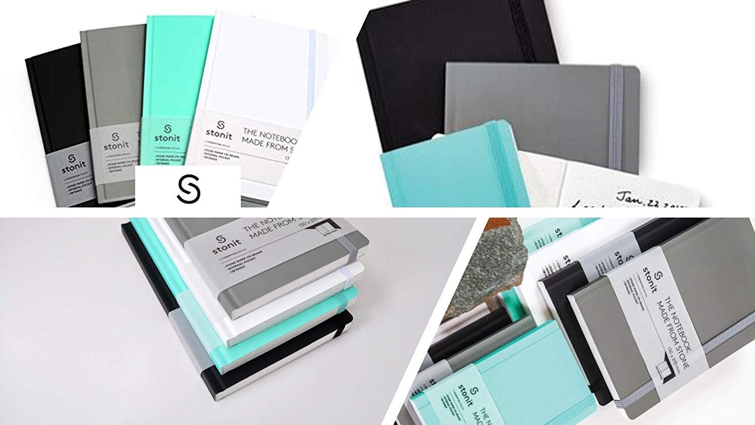 5x8 Hard Cover Dot Grid Notebook with Inner Pocket and Elastic Closure (White)