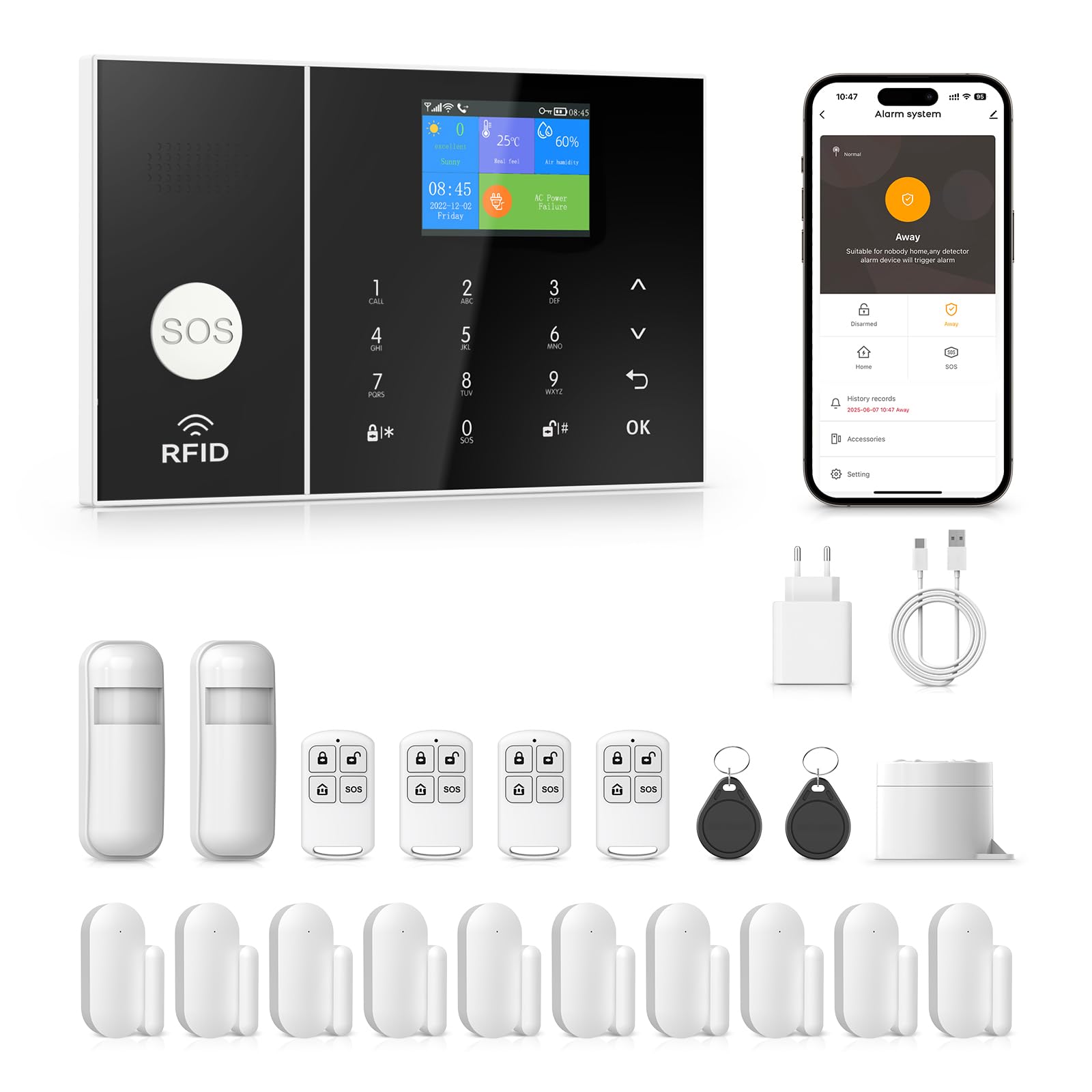 PGST Home Alarm System, Wireless Kit, WiFi, 4G GSM, Supports SMS Connection/App Push Alarm, 100 Zones, Smart Life App (Tuya), Compatible with Google Home and Alexa